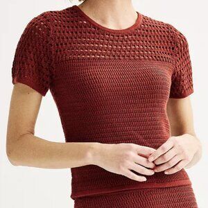 Nine West Women's Crocheted Knit Short Sleeve Top NWT Size M
